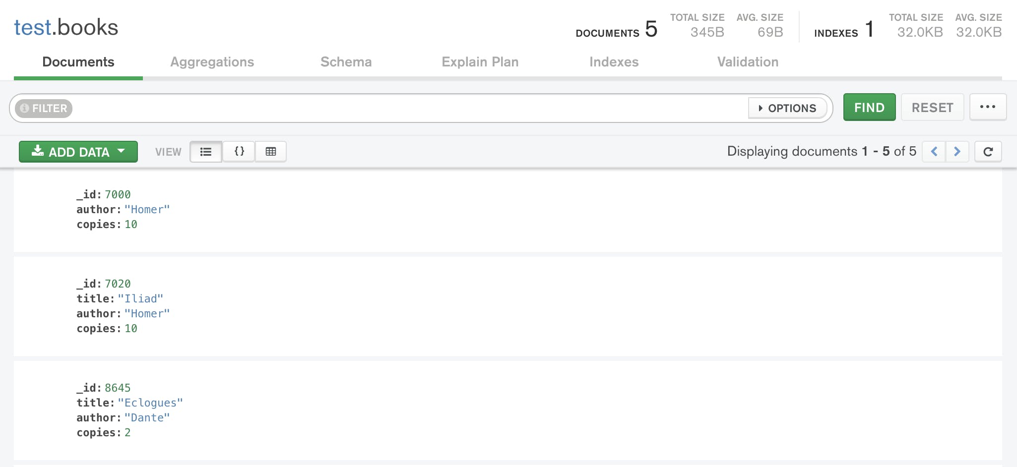 MongoDB Compass document tab user interface