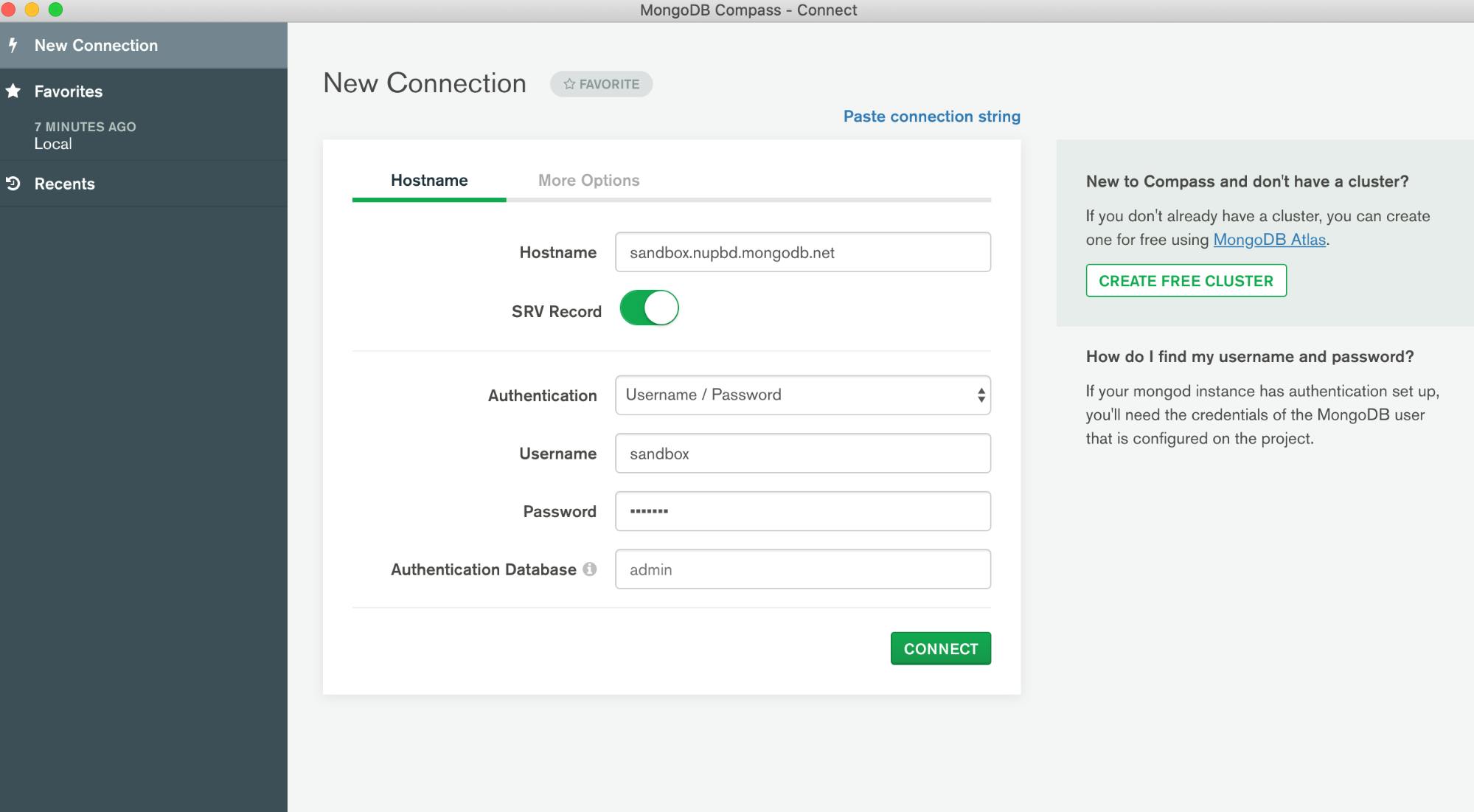 connect to mongodb with compass