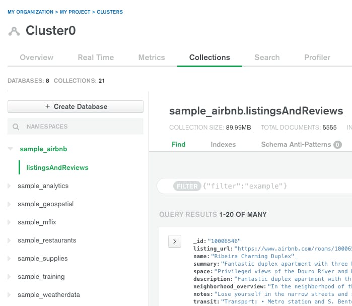 sample collections in mongodb atlas
