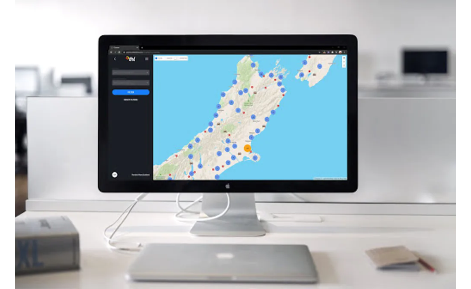 Platform interface of map with location pins