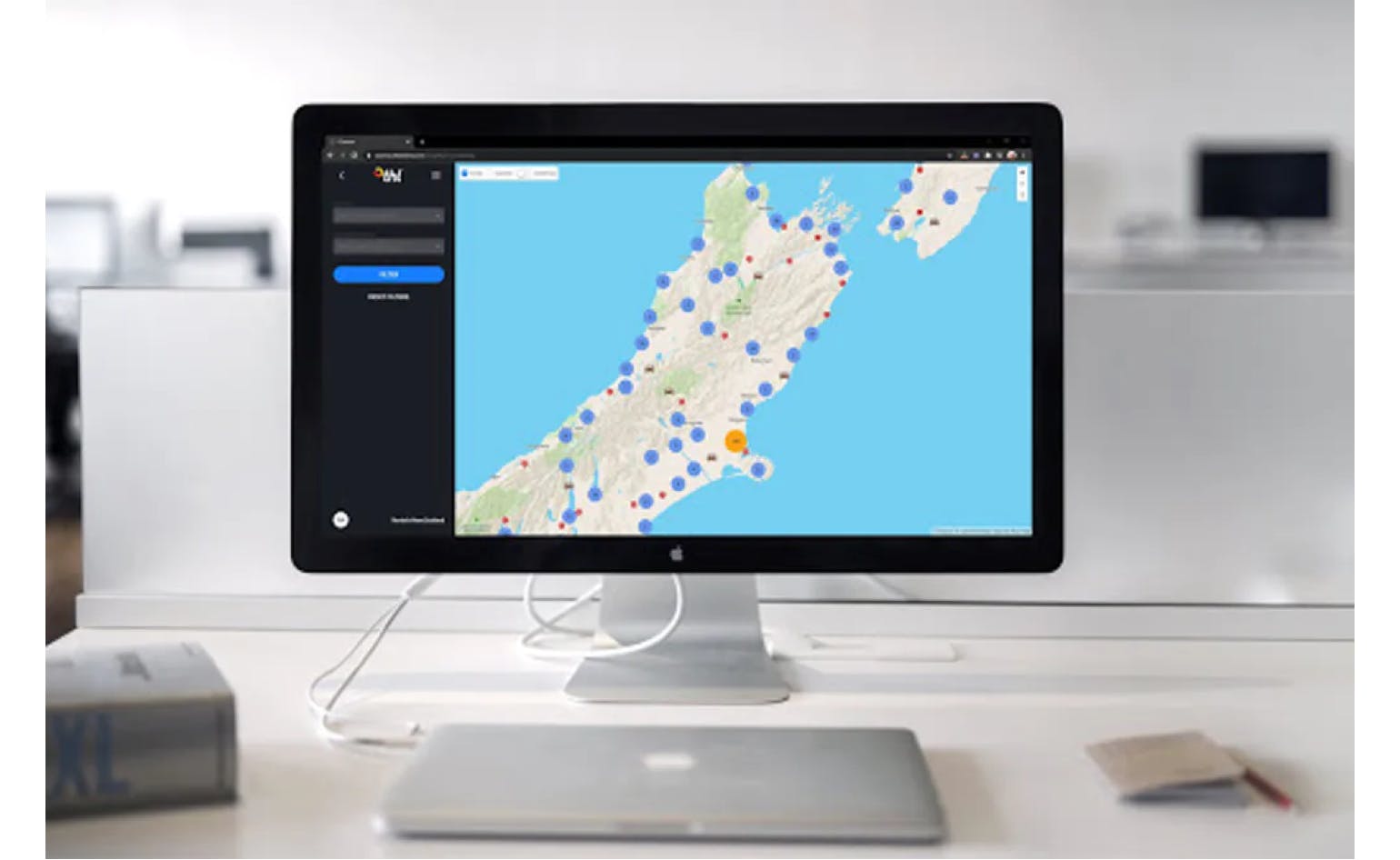 Platform interface of map with location pins