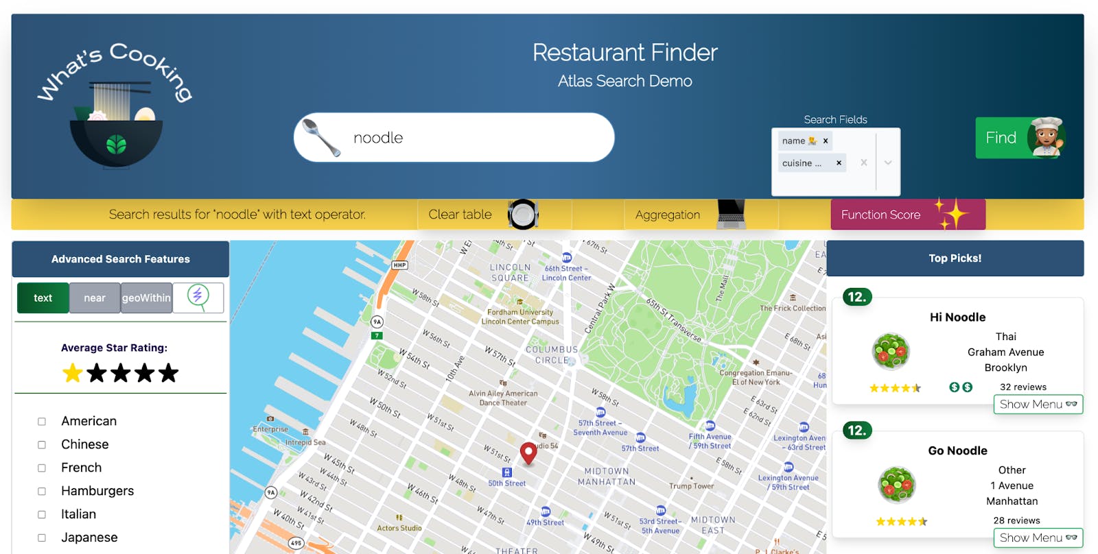 What’s Cooking: a sample restaurant finder application using MongoDB Atlas Search