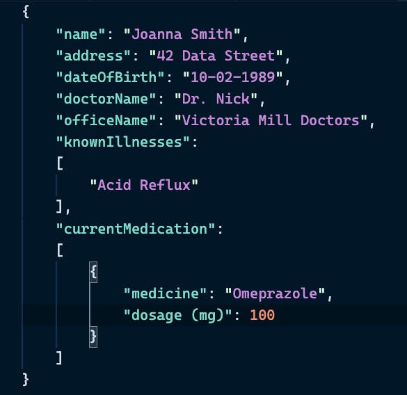 Patient Document showing all information stored together