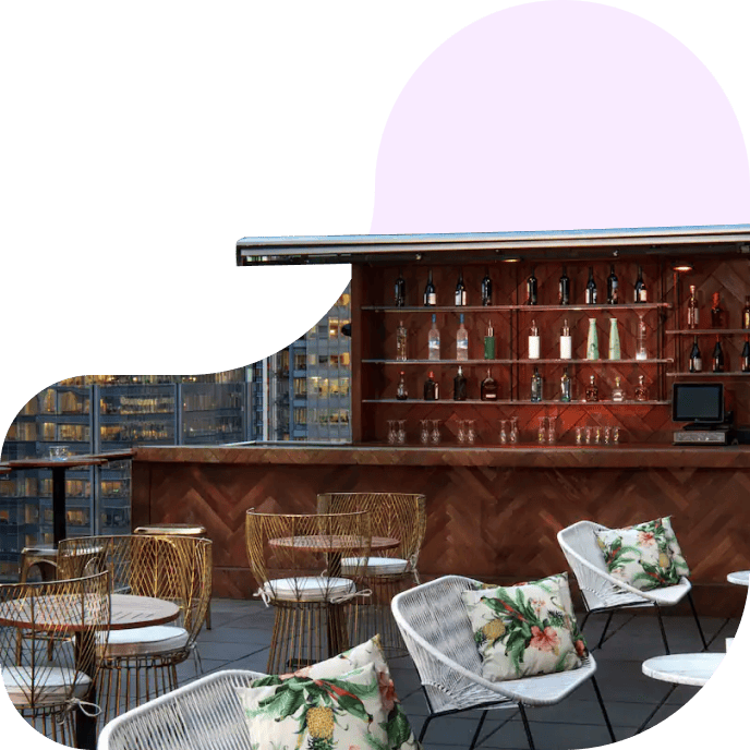 Image of a hotel's rooftop bar.