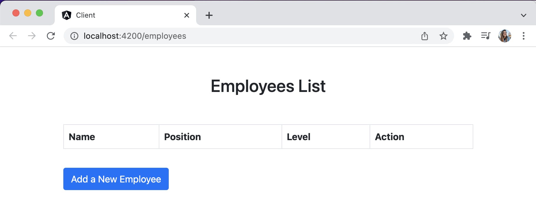 Employees list table