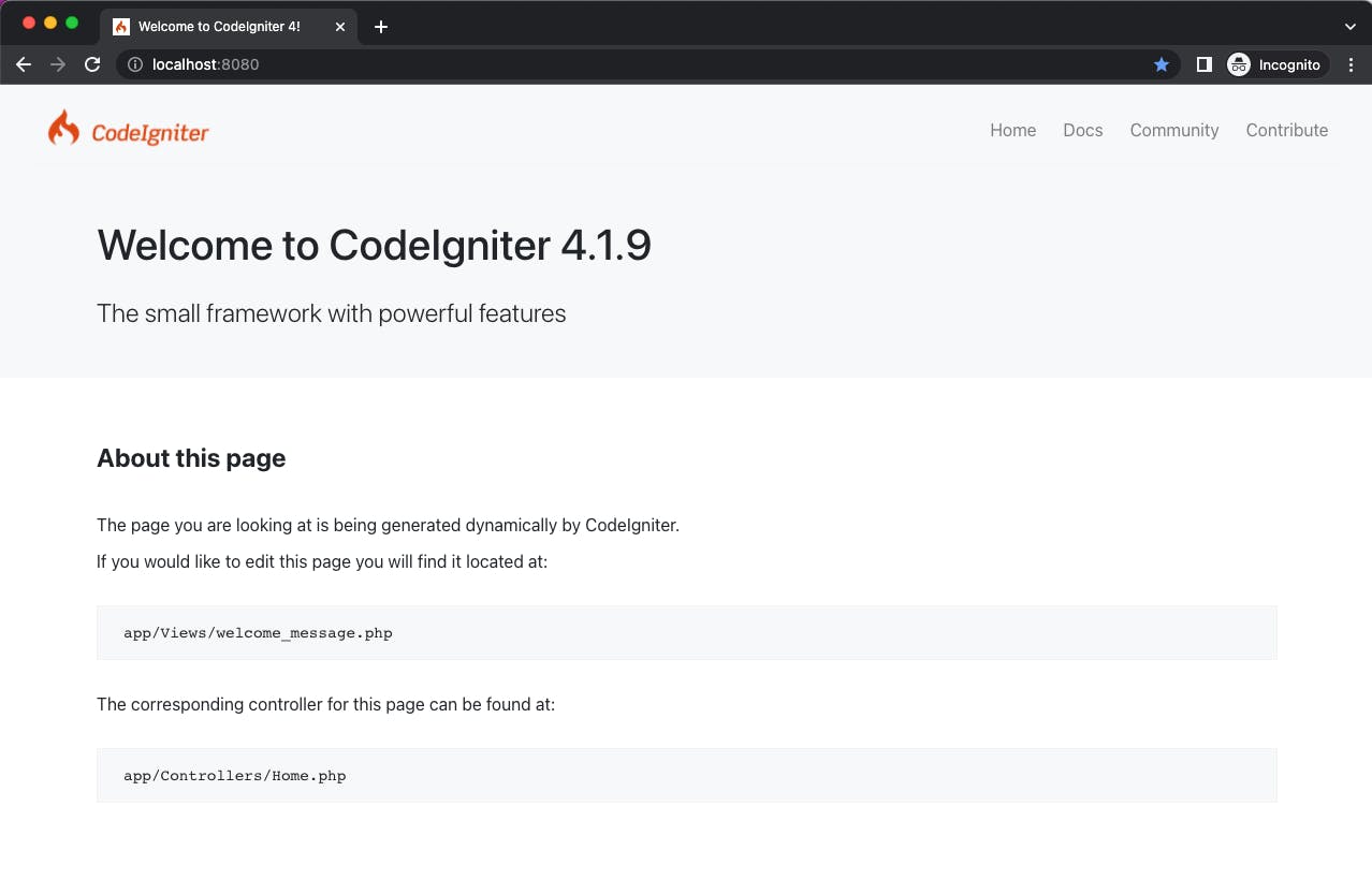 CodeIgniter getting started page
