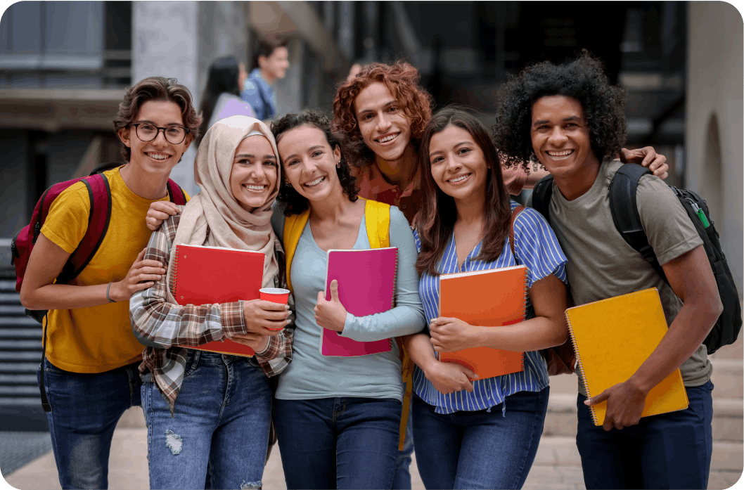 College students smiling on a campus