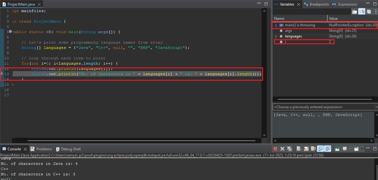 Debugger example in Eclipse IDE