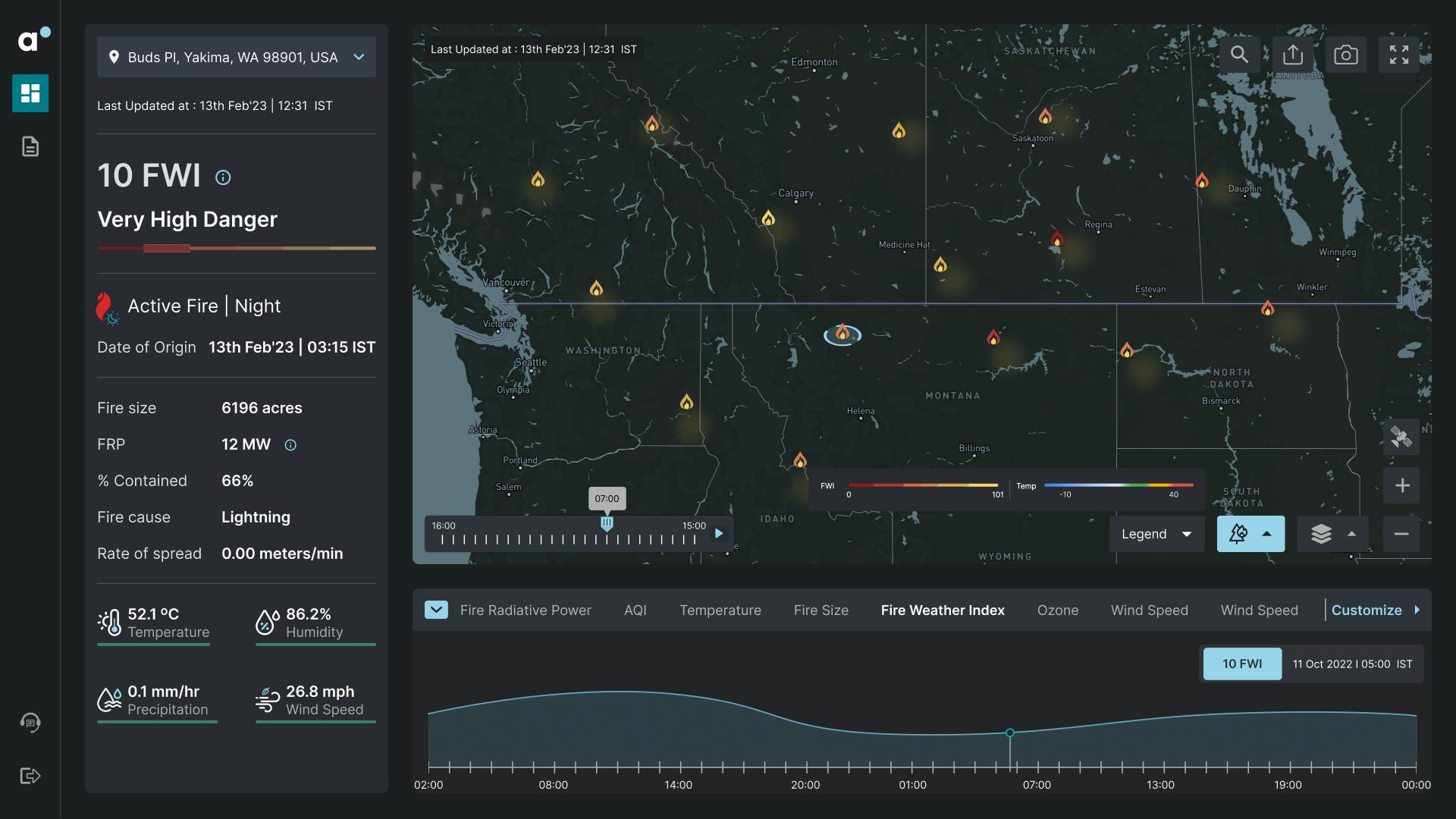 Screenshot of Ambee's forest fire dashboard