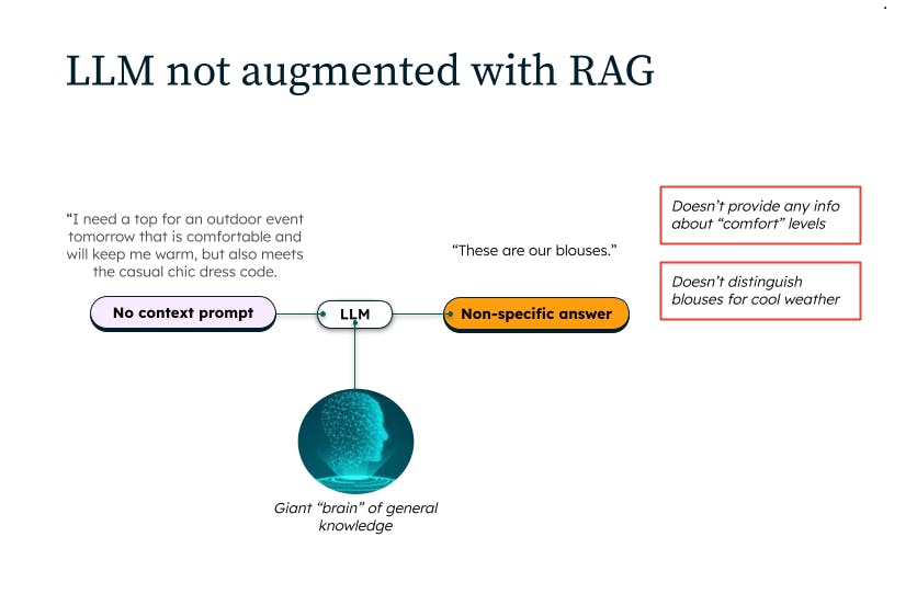 该图显示了一个不使用 RAG 的 LLM 驱动型应用程序的示例。