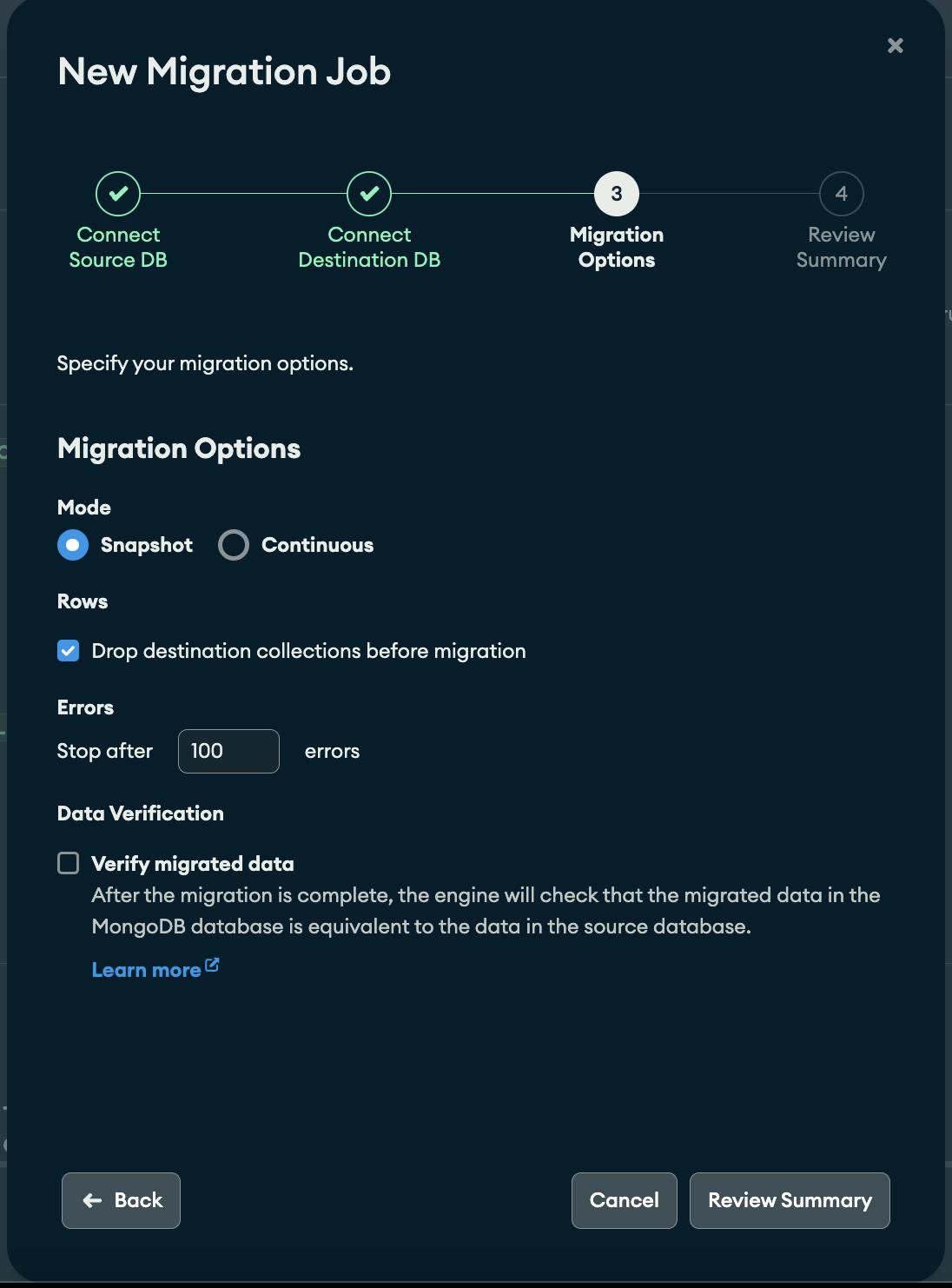 Relational Migrator UI - New Migration Job